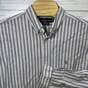 Ralph Lauren Men's Yarmouth Cotton Oxford‎ Blue White Striped Sz 17.5 (XL)